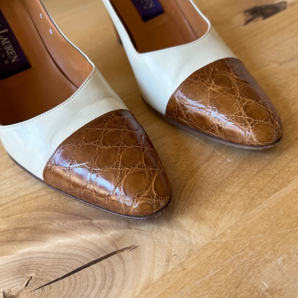 SOLD RALPH LAUREN PURPLE LABEL PUMPS 6B LEATHER CROC CLASSIC CAREER DESIGNER - Picture 4 of 11